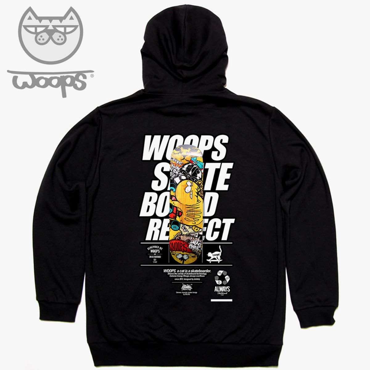 돌돌(DOLDOL) WOOPS_HOODY_64 스케이트보드 고양이 웁스 캐릭터 그래픽 그래피티 디자인 후드티 후디