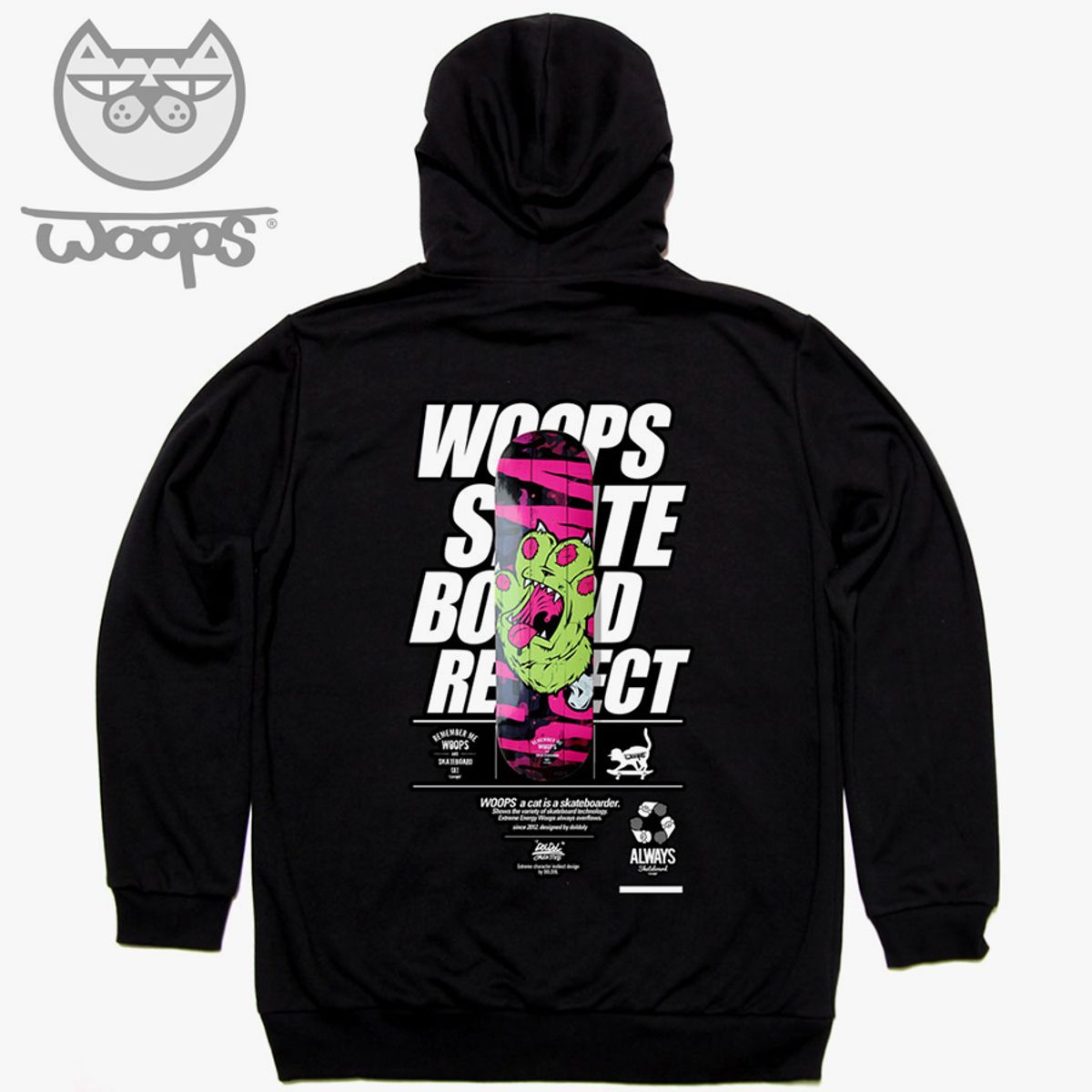 돌돌(DOLDOL) WOOPS_HOODY_65 스케이트보드 고양이 웁스 캐릭터 그래픽 그래피티 디자인 후드티 후디