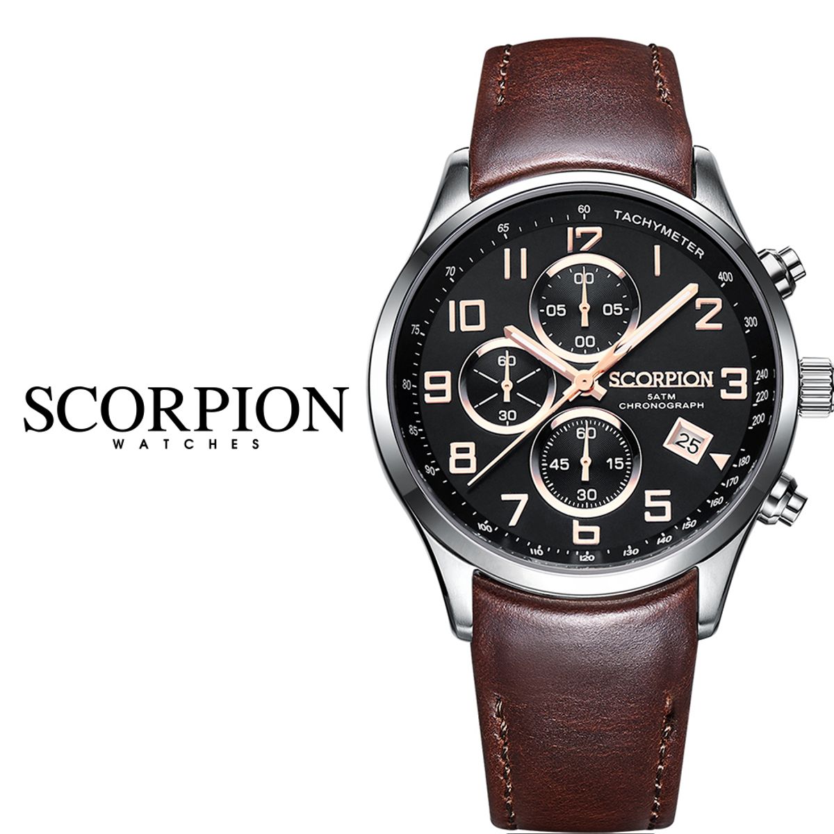 스콜피온(SCORPION) Neith 크로노그래프 D버클 가죽시계 SP3348L-BKR