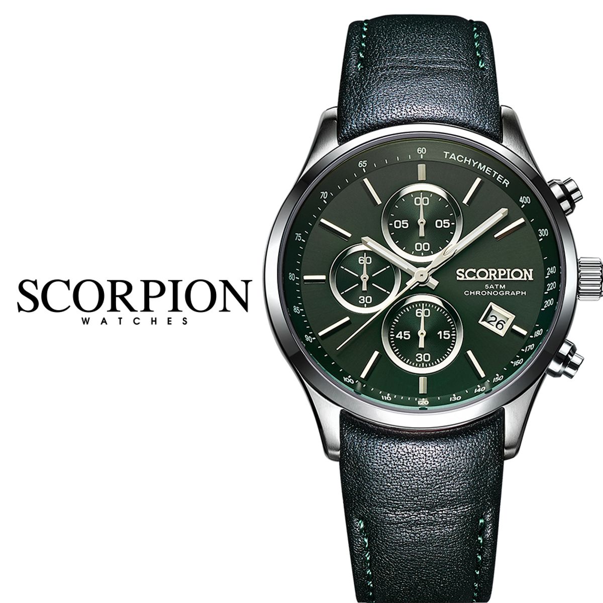 스콜피온(SCORPION) Maat 크로노그래프 D버클 가죽시계 SP3347L-GN