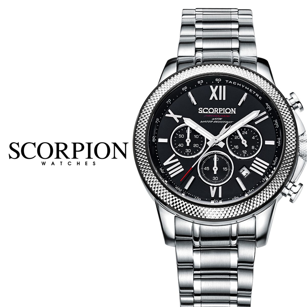스콜피온(SCORPION) Heka 크로노그래프 메탈시계 SP3342M-BK