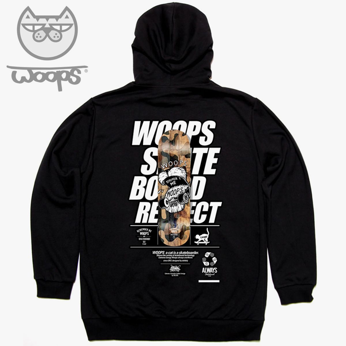 돌돌(DOLDOL) WOOPS_HOODY_66 스케이트보드 고양이 웁스 캐릭터 그래픽 그래피티 디자인 후드티 후디
