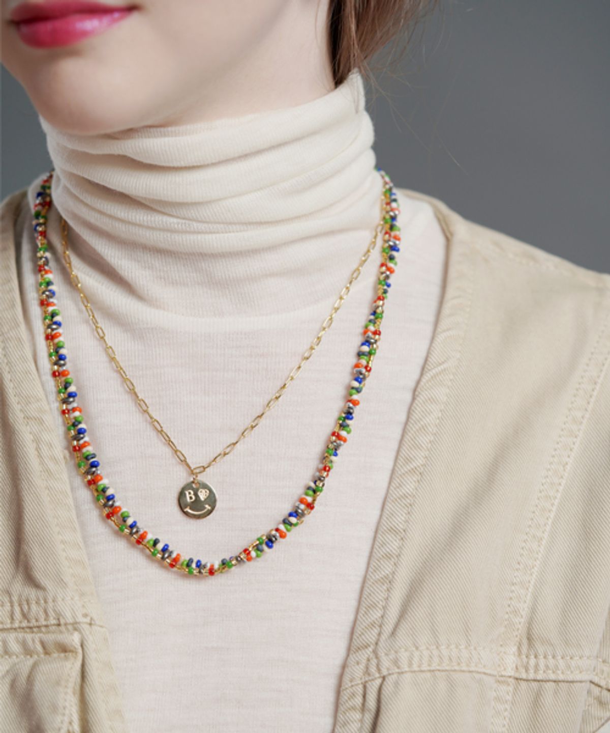봉보(BONBEAU) Bold chain smile Necklace 볼드 체인 스마일 코인 목걸이