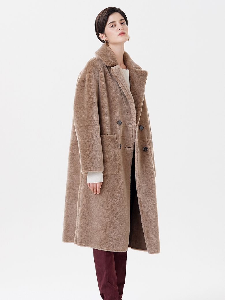 WOOL REVERSIBLE DUMBLE LONG MUSTANG COAT BEIGE