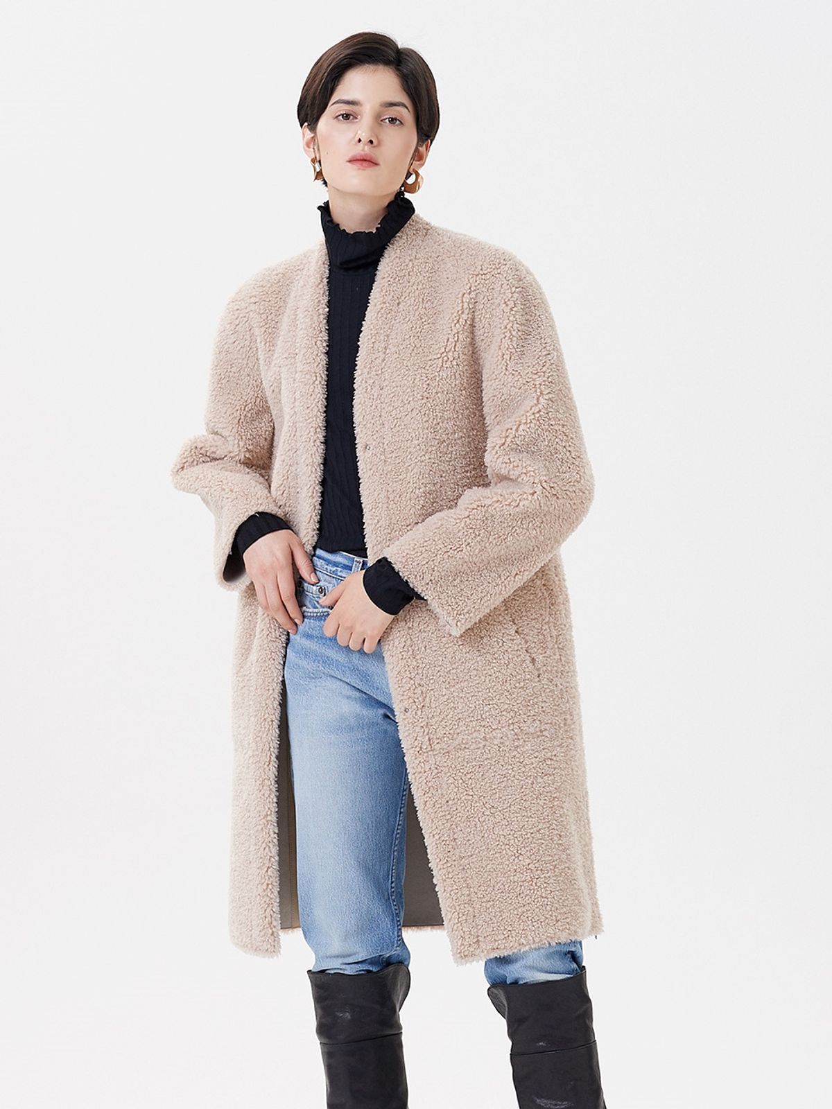 핀블랙(PINBLACK) REVERSIBLE NOKARA SLIT LONG MUSTANG COAT BEIGE