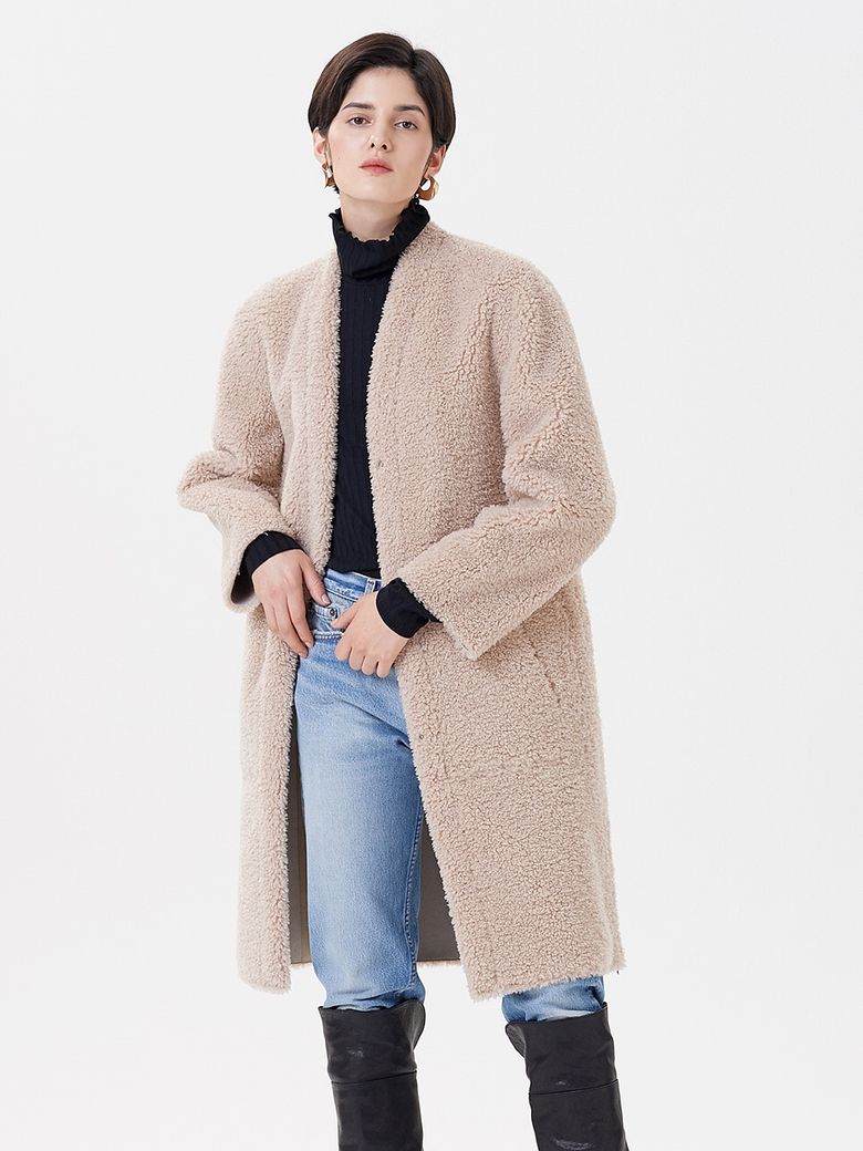 REVERSIBLE NOKARA SLIT LONG MUSTANG COAT BEIGE