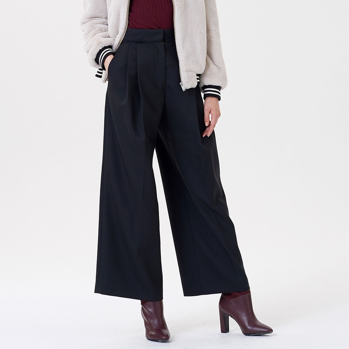 핀블랙(PINBLACK) WOVEN WIDE PANTS BLACK