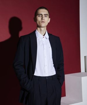 러닝 스티치 노치드 싱글 대디자켓 네이비