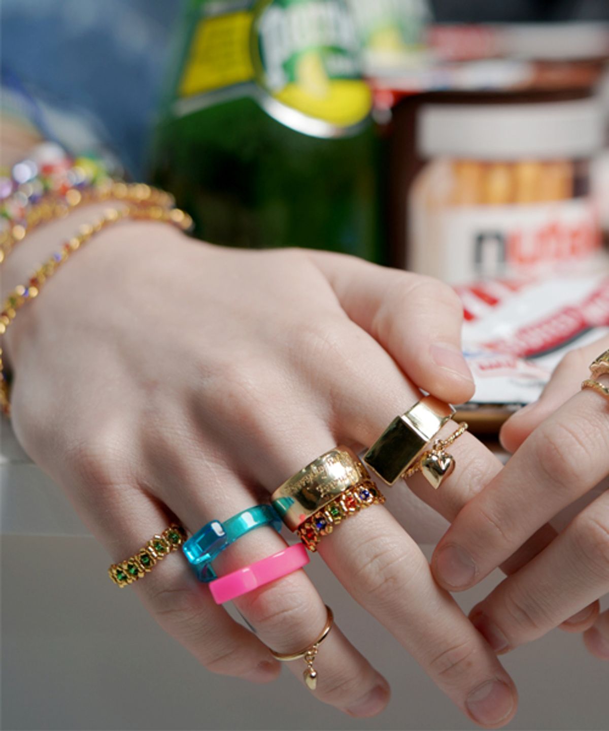 봉보(BONBEAU) Double twist heart drop Ring 더블 트위스트 링 하트 달랑이 반지