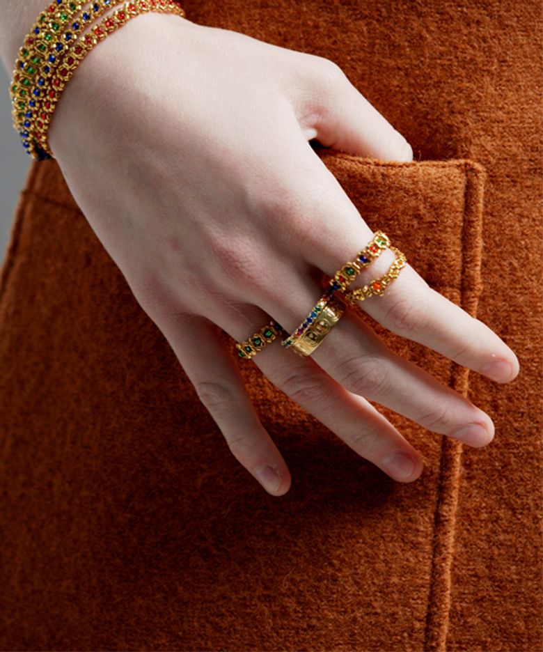 Rainbow cubic gold guard Ring 레인보우 큐빅반지