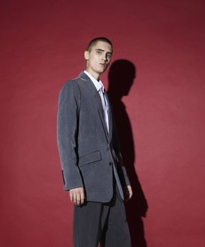 러닝 스티치 노치드 싱글 대디자켓 그레이