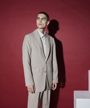 러닝 스티치 노치드 싱글 대디자켓 베이지