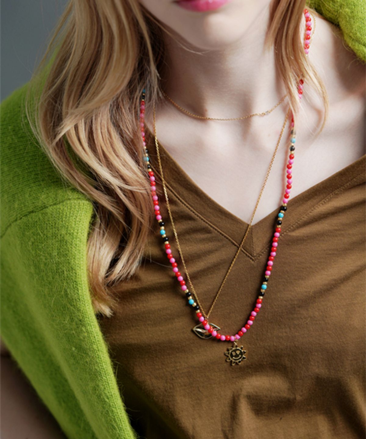 봉보(BONBEAU) Flower smile pendant Acrylic Necklace 꽃 스마일 팬던트 아크릴목걸이