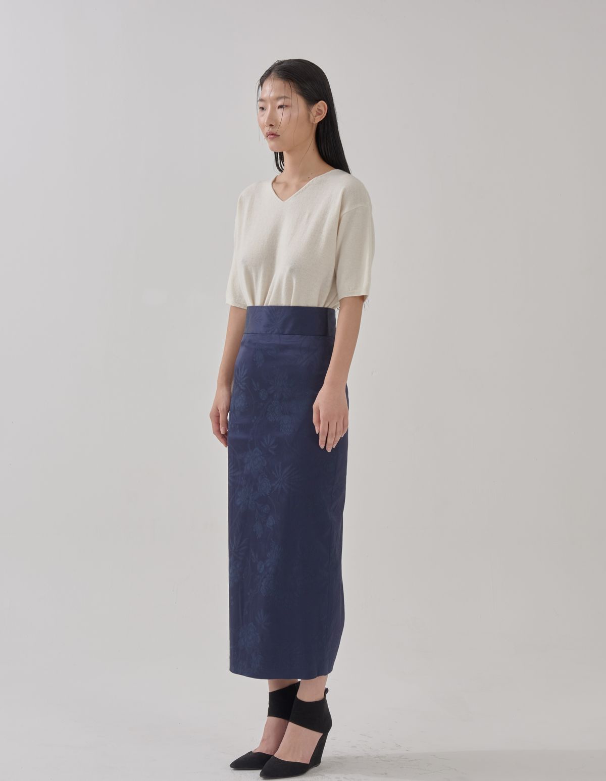 고목(KOMOK) Korea flower skirts-Navy