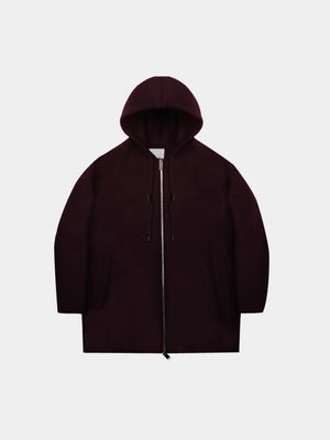 오버핏 울 후드 점퍼 와인