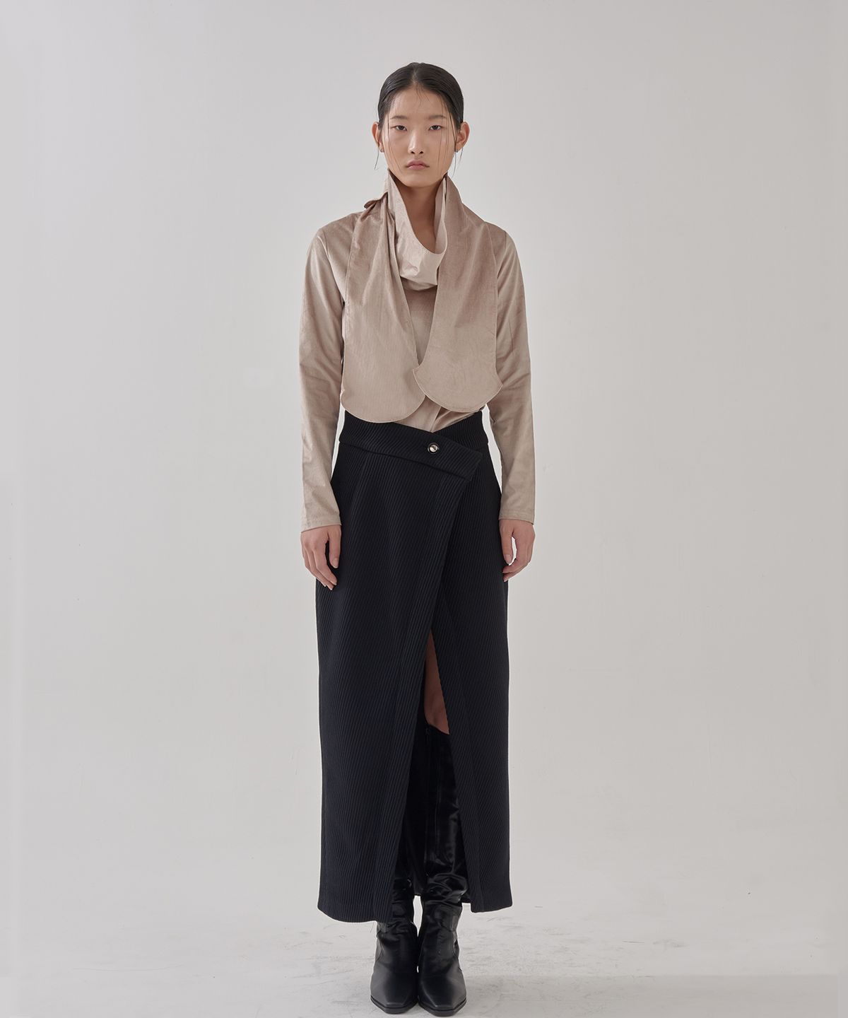 고목(KOMOK) 여밈 스커트 (Layered skirts-Black)