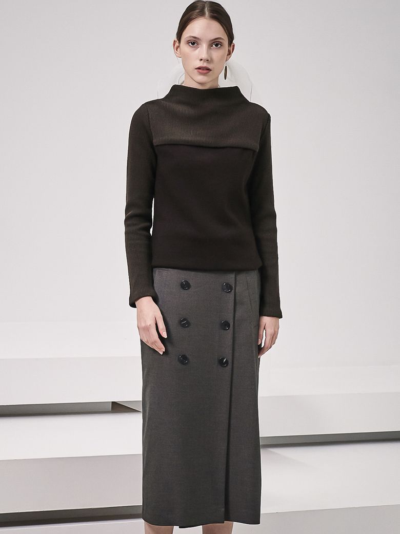 Gaia Double Button Pencil Skirt_Coffee