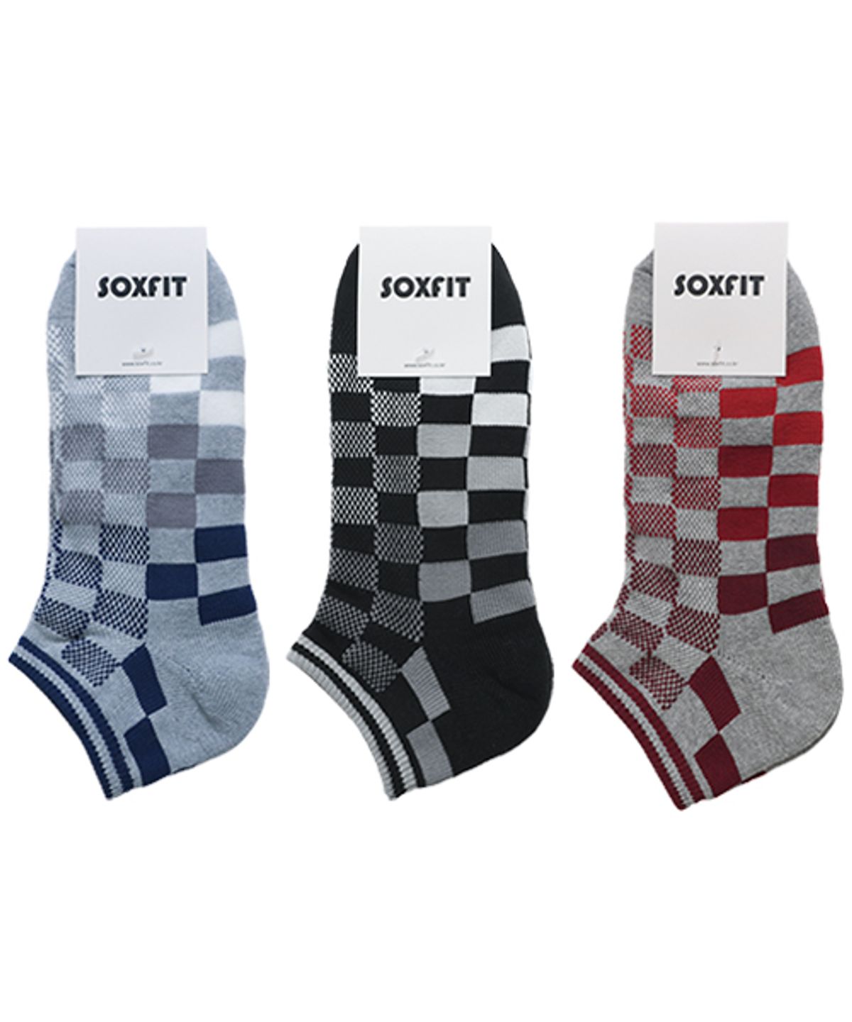 삭스핏(SOXFIT) 체커보드 앵클삭스 3족 세트