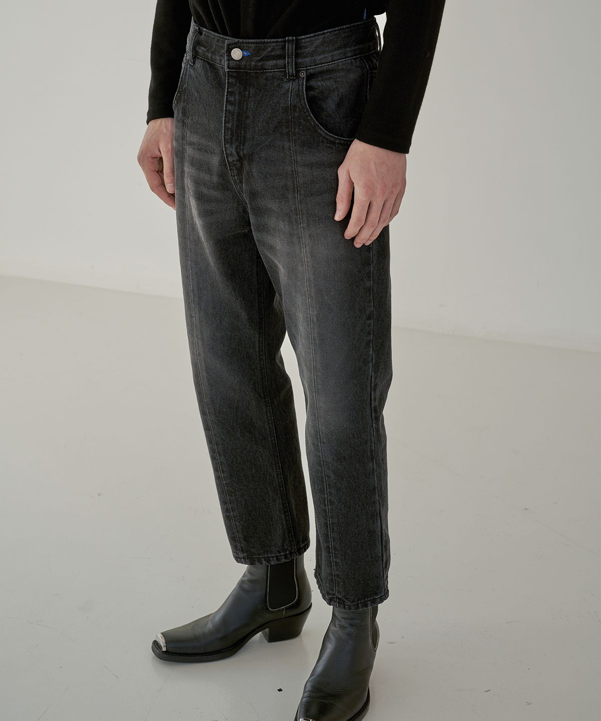 트립르센스(TRIP LE SENS) CUTOUT CROP DENIM PANTS_BLACK