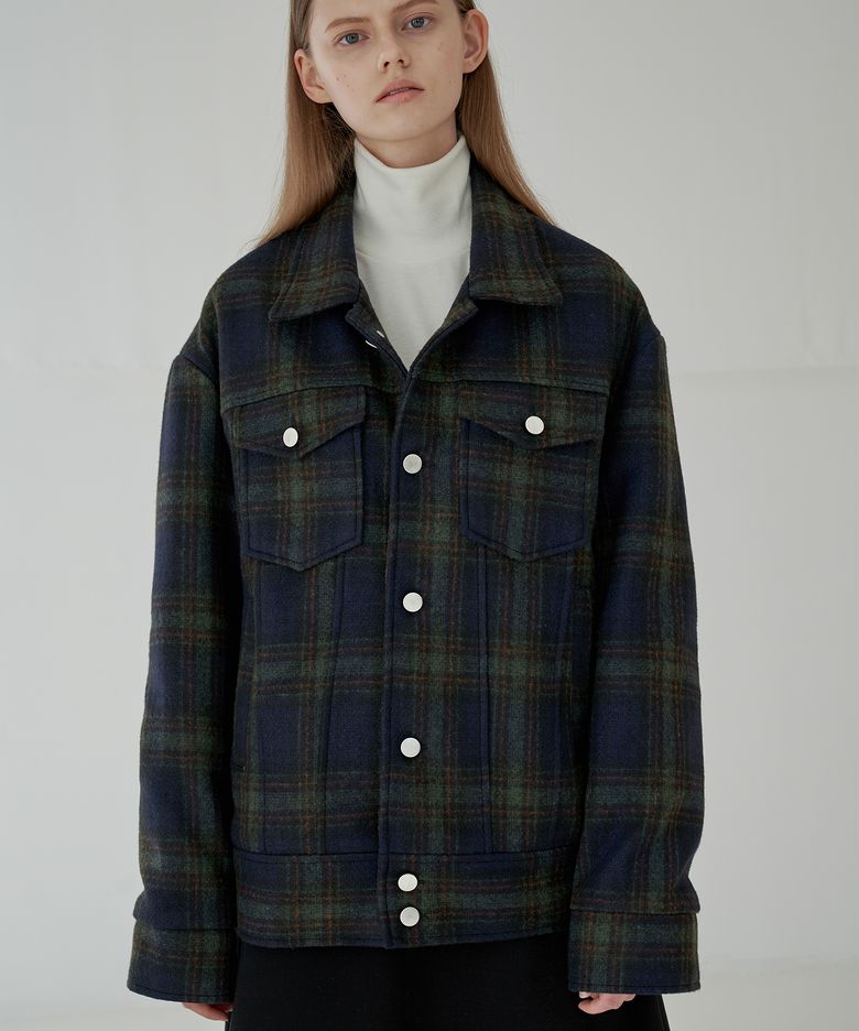 WOOL CHECK SEMI OVER TRUCKER JACKET_KHAKI