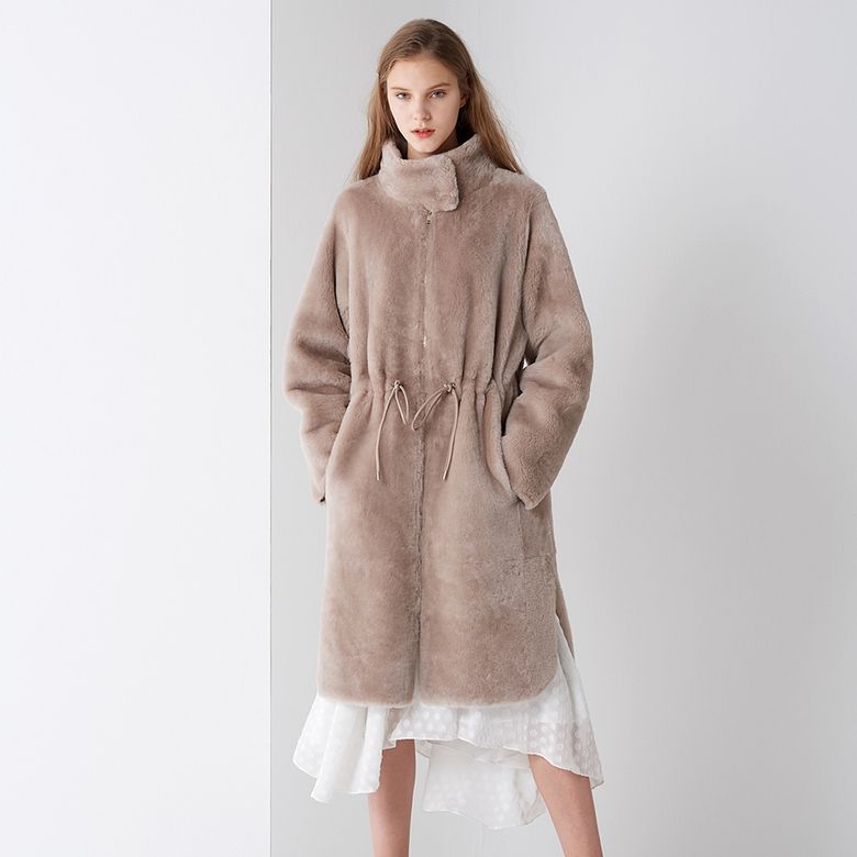 REAL LAMB SKIN STRING MUSTANG COAT BEIGE
