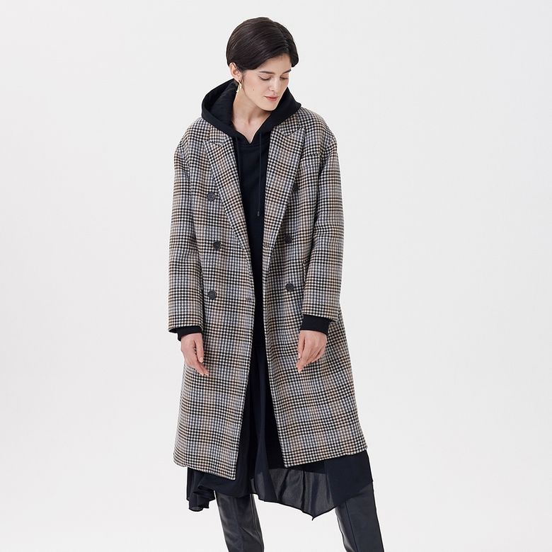 HANDMADE CHECK COAT KHAKI BROWN
