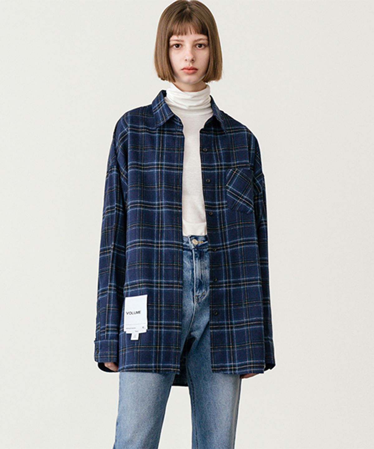 레이디 볼륨(LADY VOLUME) [ 남/여] Overfit vintage check shirt_navy