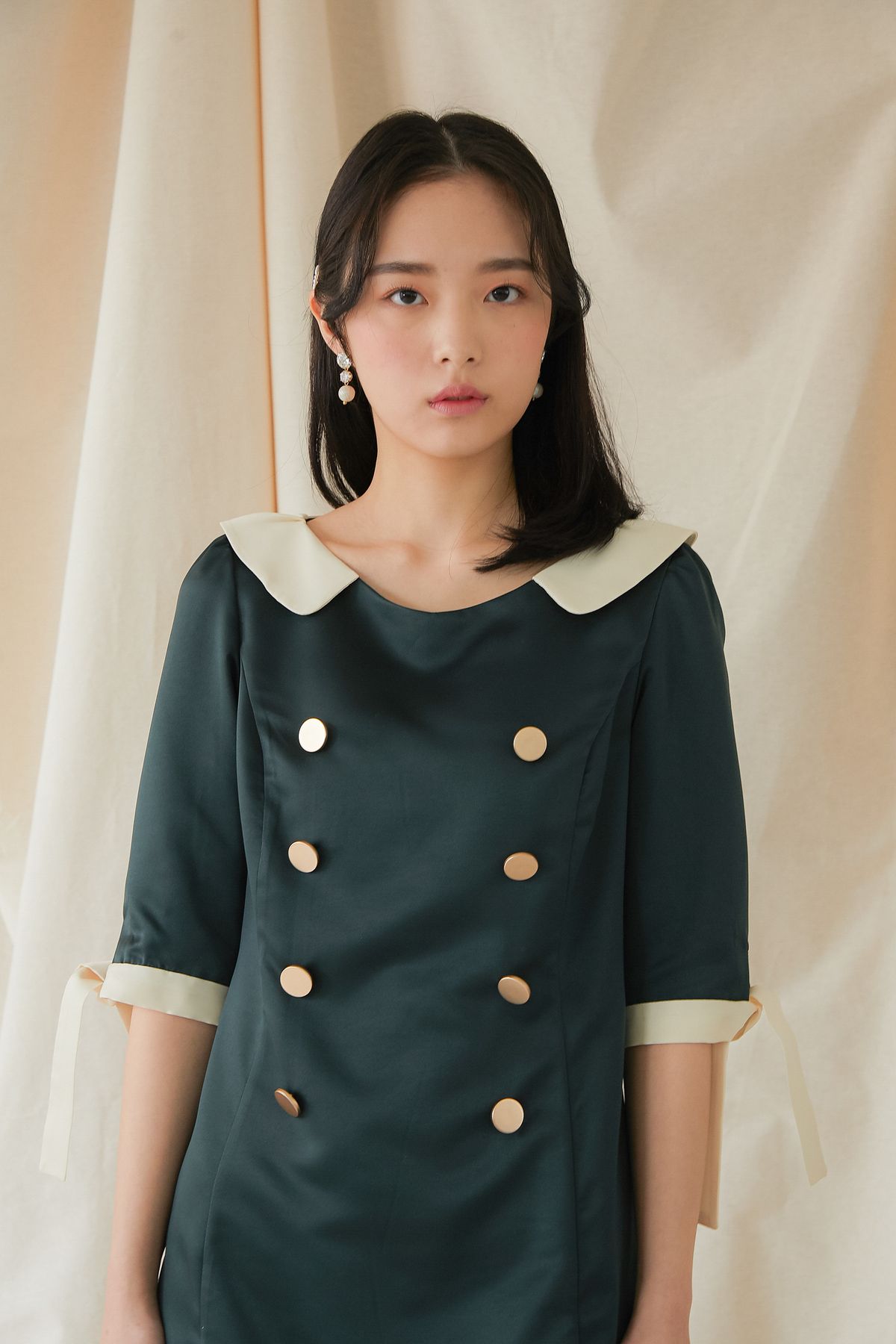 디어류(DEARYU) 리본 소매 원피스 #딥그린