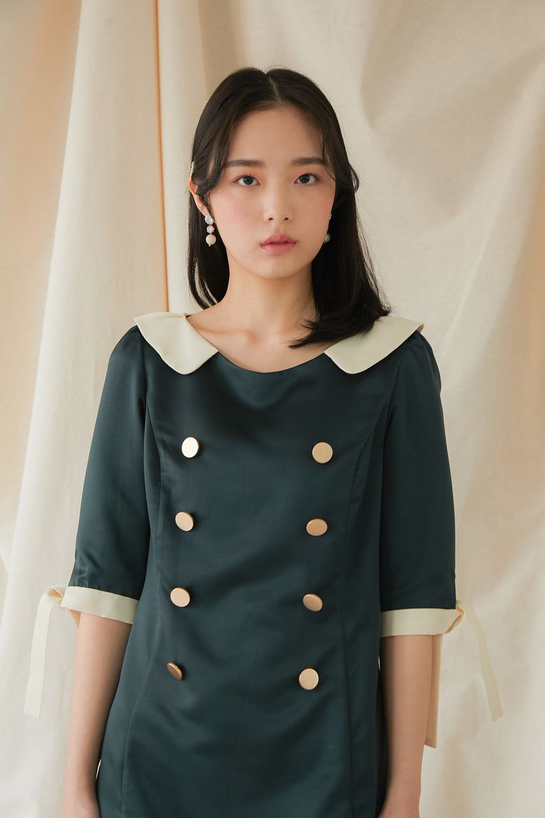 리본 소매 원피스 #딥그린