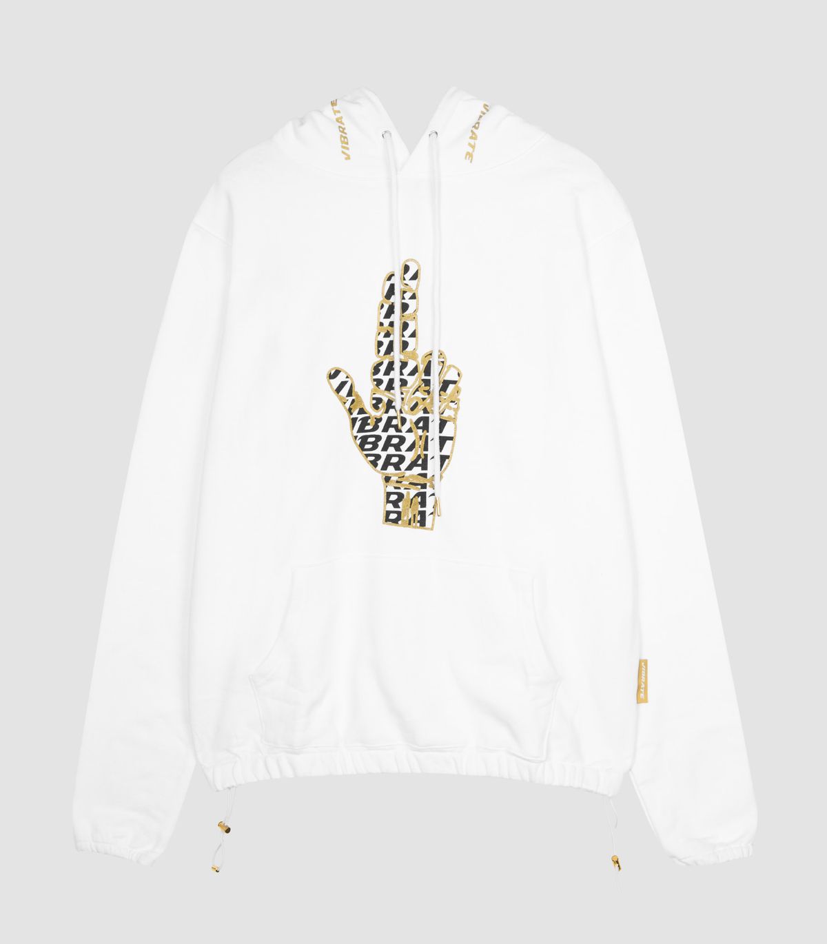 바이브레이트(VIBRATE) GOLDLINE LETTERING FINGER LOGO HOODIE (WHITE)