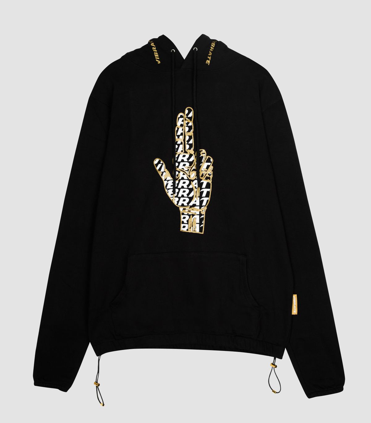 바이브레이트(VIBRATE) GOLDLINE LETTERING FINGER LOGO HOODIE (BLACK)