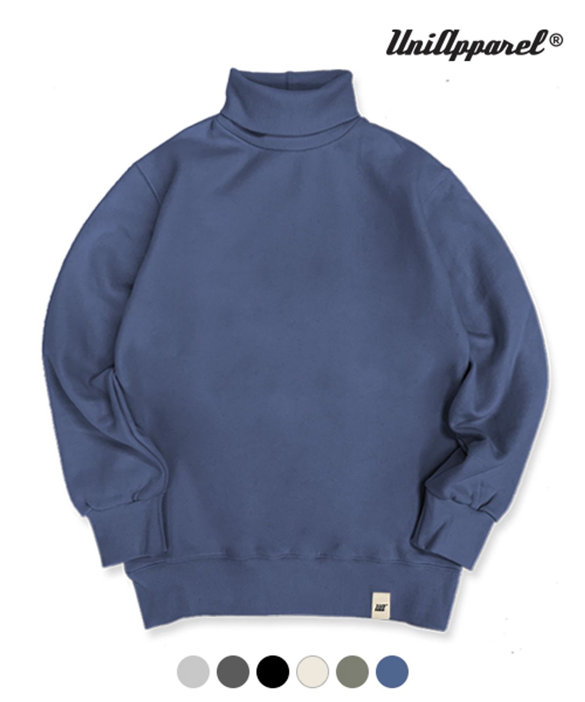 유니어패럴(UNI APPAREL) 베이직 기모 터틀넥 스웨트셔츠 인디고블루