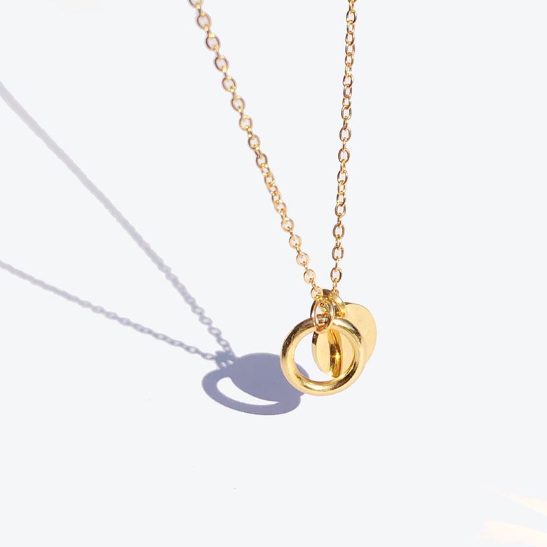 [19ALL] Dual Circle Pendant Gold Necklace / 써지컬스틸 듀얼 써클 펜던트 골드 목걸이