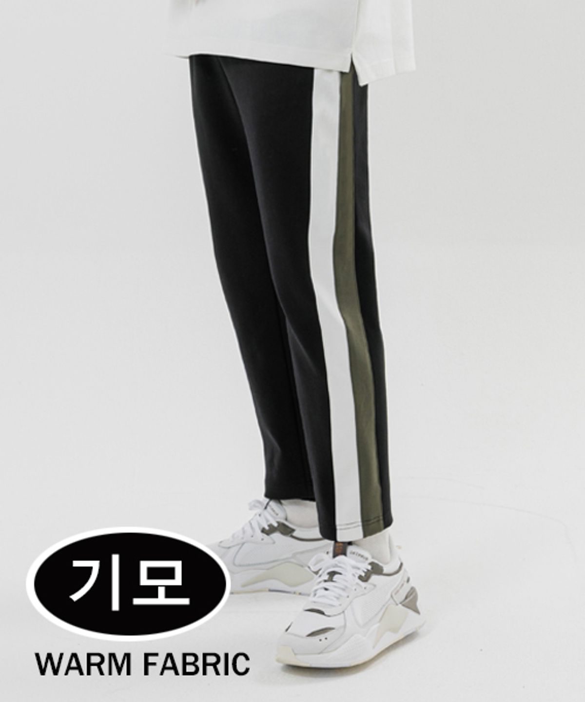 해즈(HAZ) (기모)에이치테크 멀티스트라이프 스포츠 슬림 트랙팬츠_BLACK+WH/KH