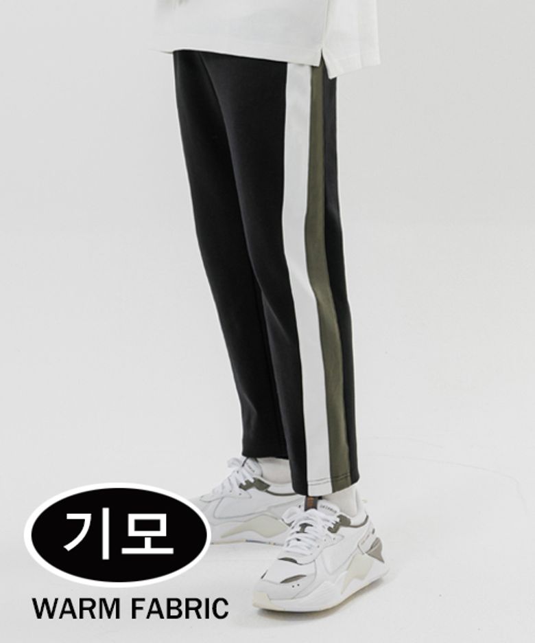 (기모)에이치테크 멀티스트라이프 스포츠 슬림 트랙팬츠_BLACK+WH/KH