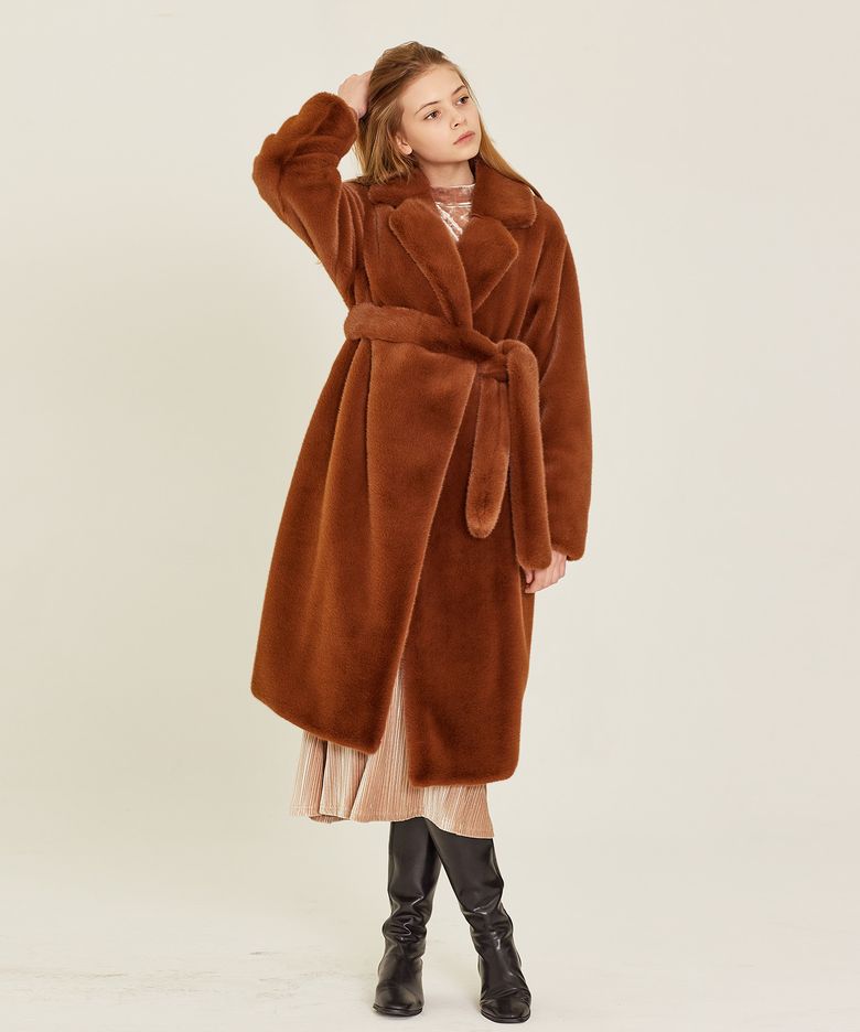 W LONG FUR COAT(BROWN)