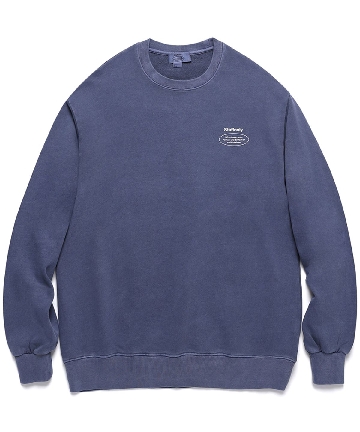 스텝온리(STAFFONLY) PIGMENT SLOGAN LOGO CREWNECK (WASHED NAVY)