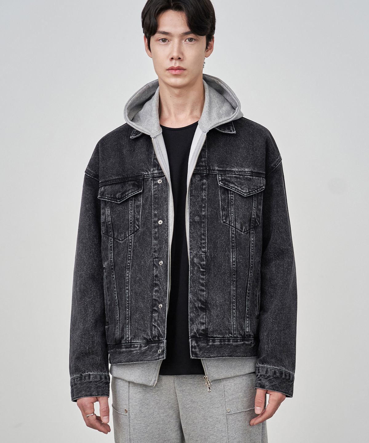 드로우핏(DRAW FIT) 가먼트 워시드 히든 데님 자켓 [BLACK]