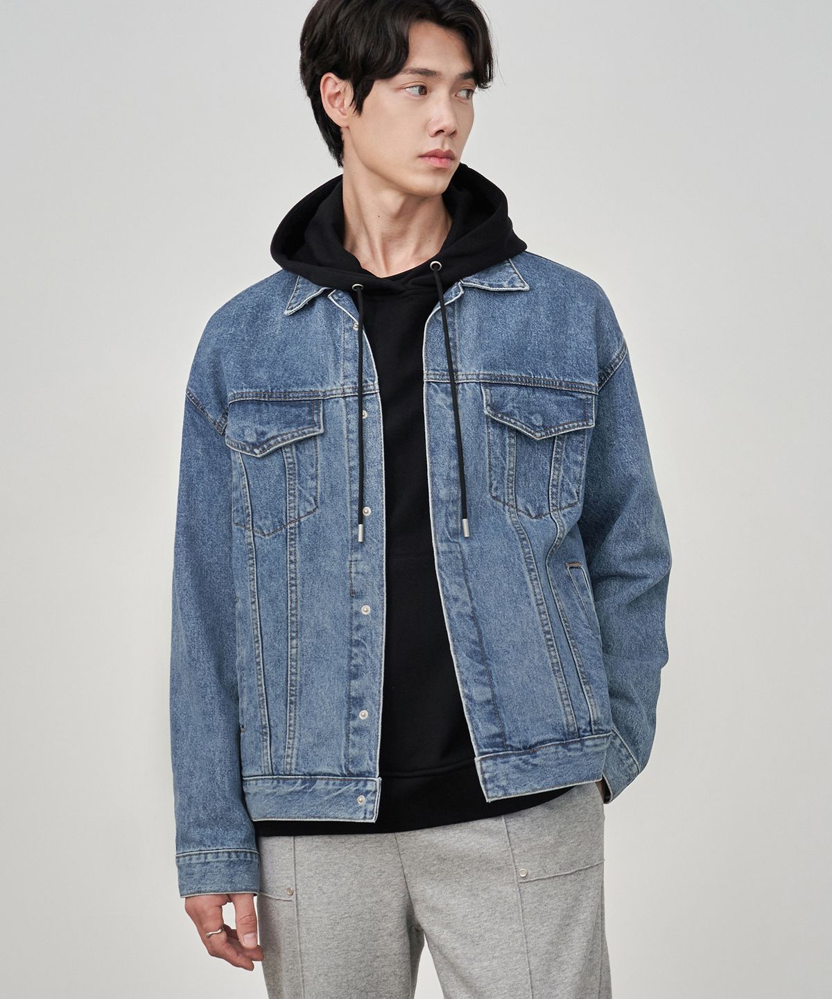드로우핏(DRAW FIT) 가먼트 워시드 히든 데님 자켓 [MIDDLE BLUE]