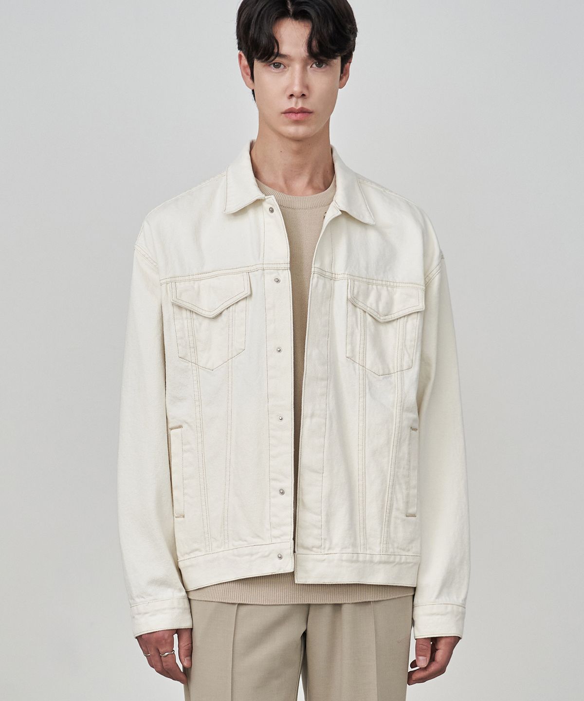 드로우핏(DRAW FIT) 가먼트 워시드 히든 데님 자켓 [CREAM]