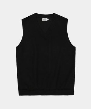 미니멀 브이넥 니트 베스트 블랙