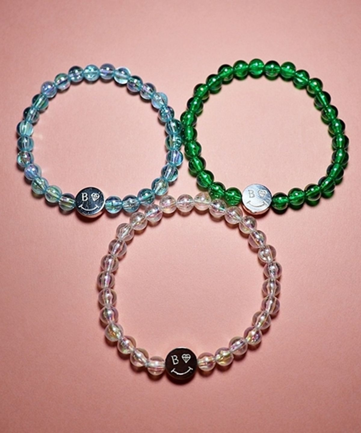 봉보(BONBEAU) Smile Acrylic beads bracelet 스마일 투명 아크릴 비즈팔찌 3color