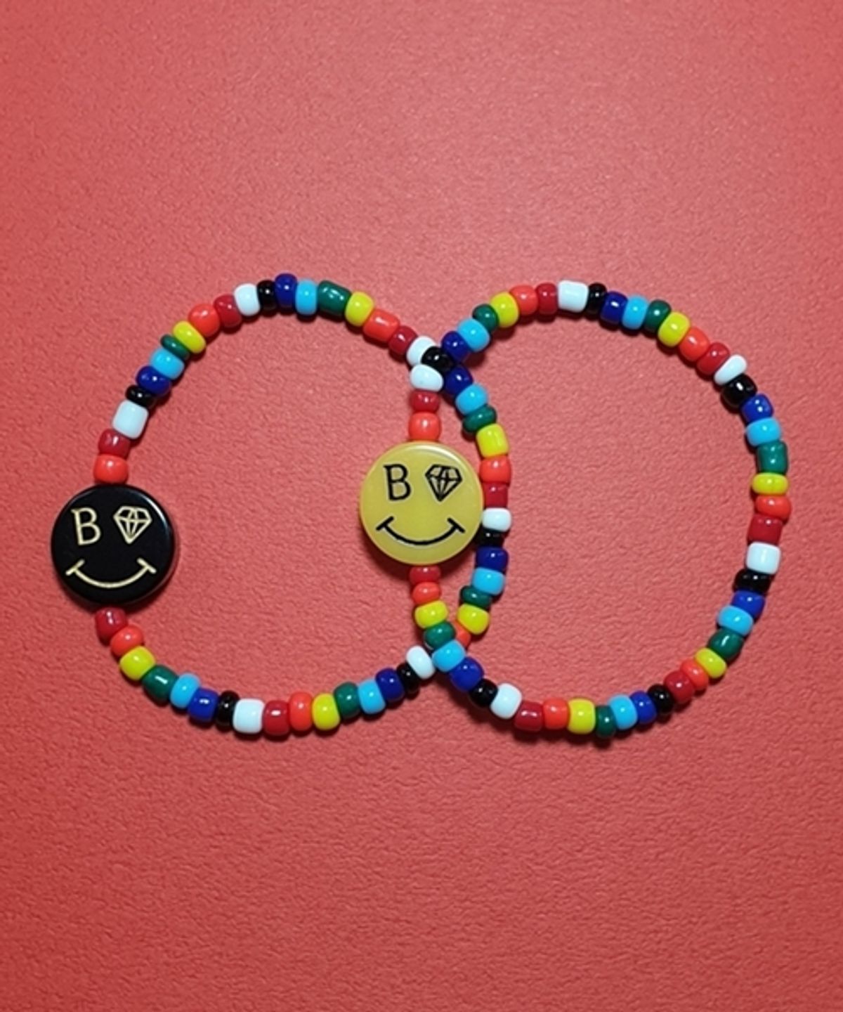 봉보(BONBEAU) Rainbow smile coin beads bracelet 레인보우 스마일코인 비즈팔찌