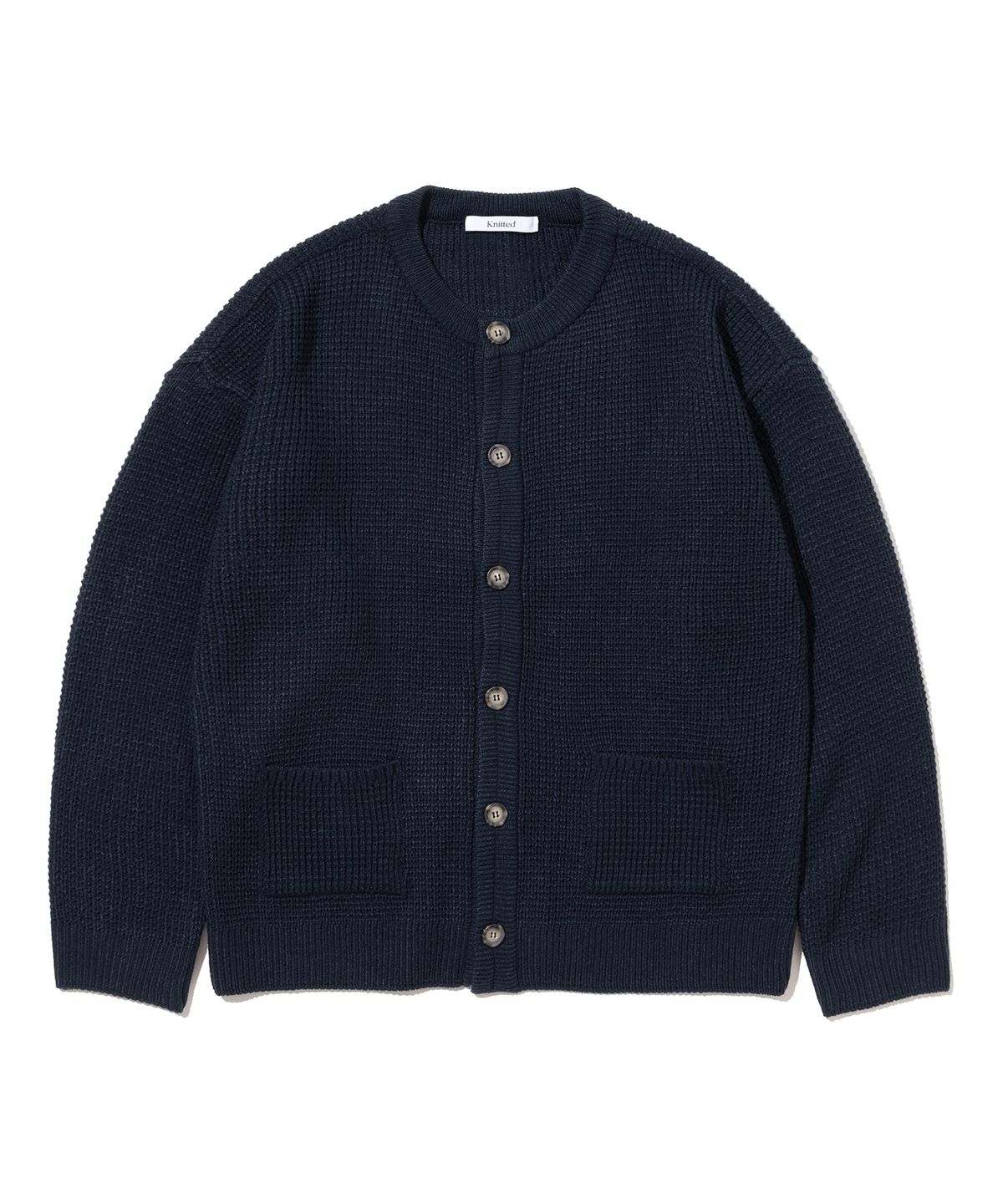 니티드(KNITTED) 안티필링 볼륨 와플 가디건 NAVY