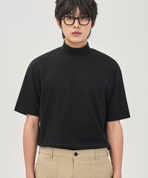 하프넥 반팔 티셔츠 (BLACK)