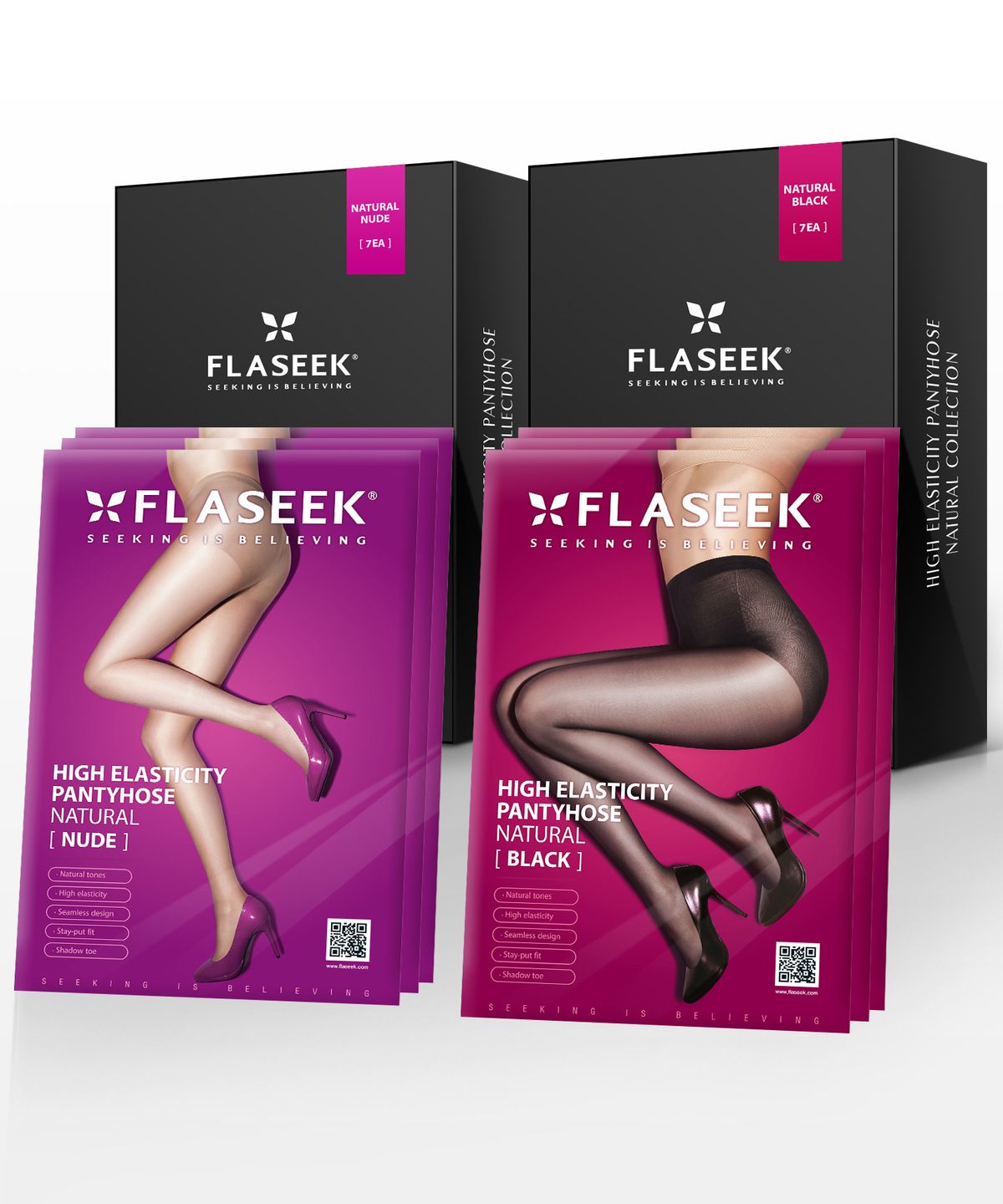 플레시크(FLASEEK) [14매 SET] 고탄력 팬티스타킹 - 내추럴 누드 / 커피 / 블랙