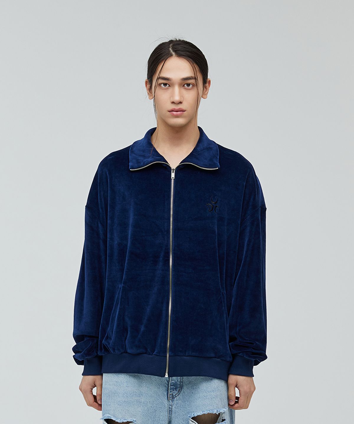 디오스피스(DAUSPICE) Signature Velour Zip-Up Midnight Blue