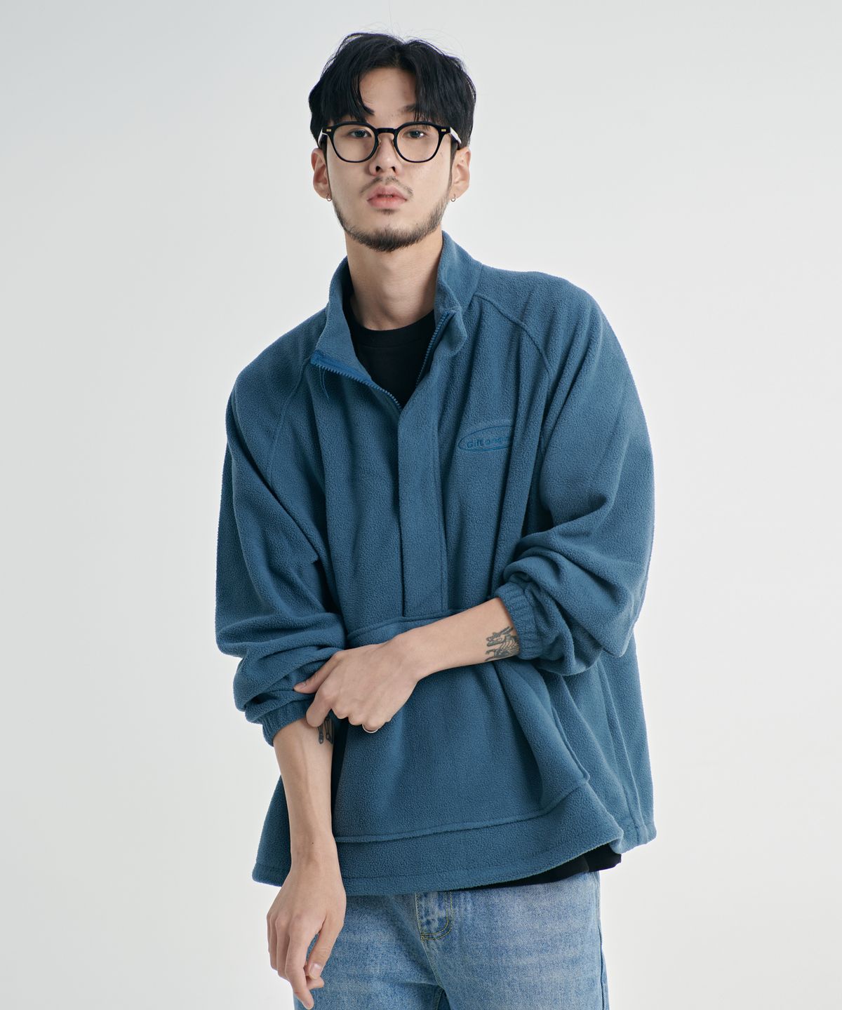 기프트오리지널(GIFTORIGINAL) (UNISEX) G 로고 플리스 아노락_블루그린