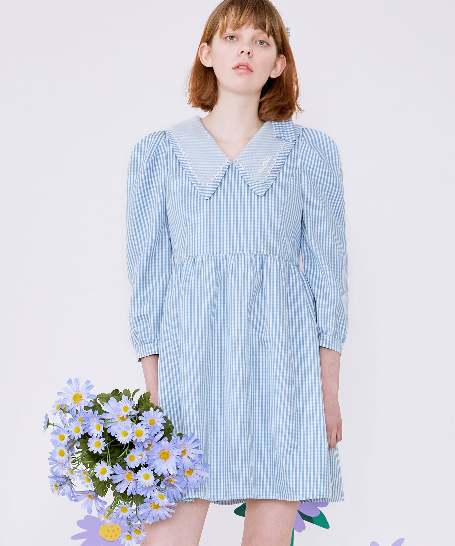 rolarola★大人気★CHECK PUFF-SLEEVE ONE-PIECE_OP-20111 MUSINSA | ROLAROLA (OP-20111) CHECK PUFF-SLEEVE ONE-PIECE BLUE
