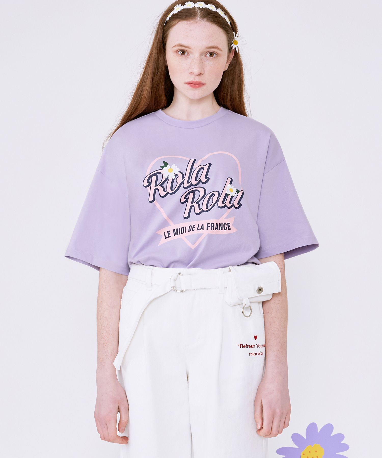 MUSINSA | ROLAROLA (TS-20305) ROLA HEART FLOWER T-SHIRT LAVENDER